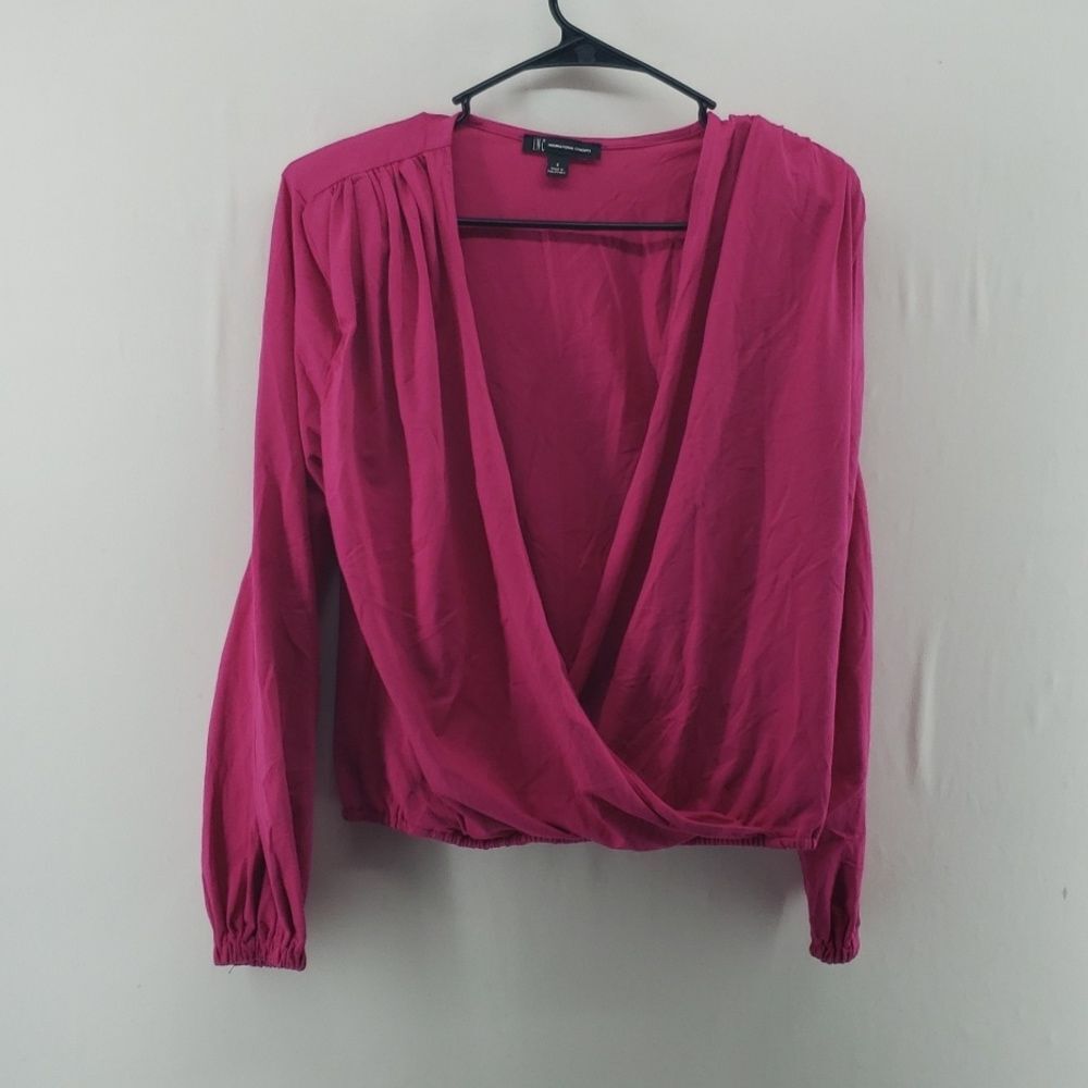 INC International Concepts Womens Small Draped Surplice Top Shoulder Pads (AM)